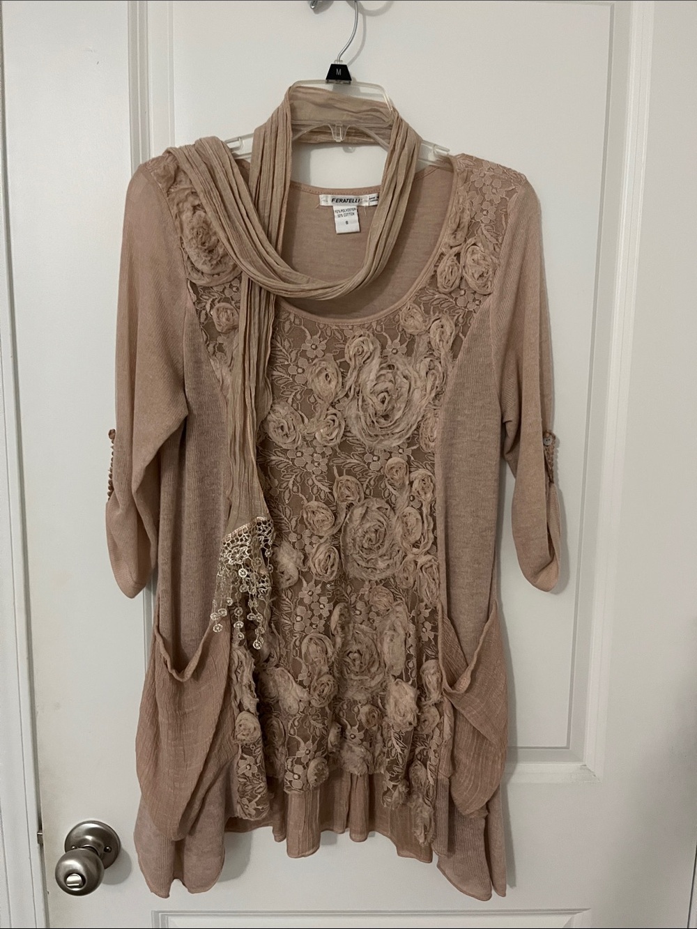Feratelli Mauve  Floral Lace BOHO Tunic with Matching Scarf